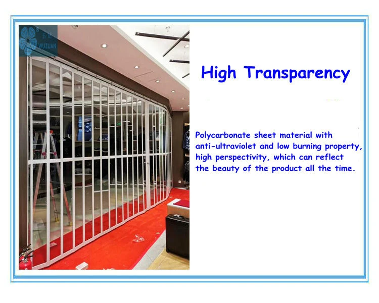 Commercial Aluminum Frame PVC Panel Customized Accordion Sliding Doors Manual Transparent Polycarbonate Folding Door Clear Plastic Glass Foldable Shop Doors